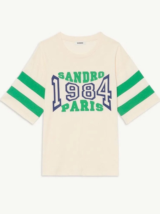 Sandro Tops - Sandro Cream Short Sleeve Tee with Green & Blue 1984 Graphic